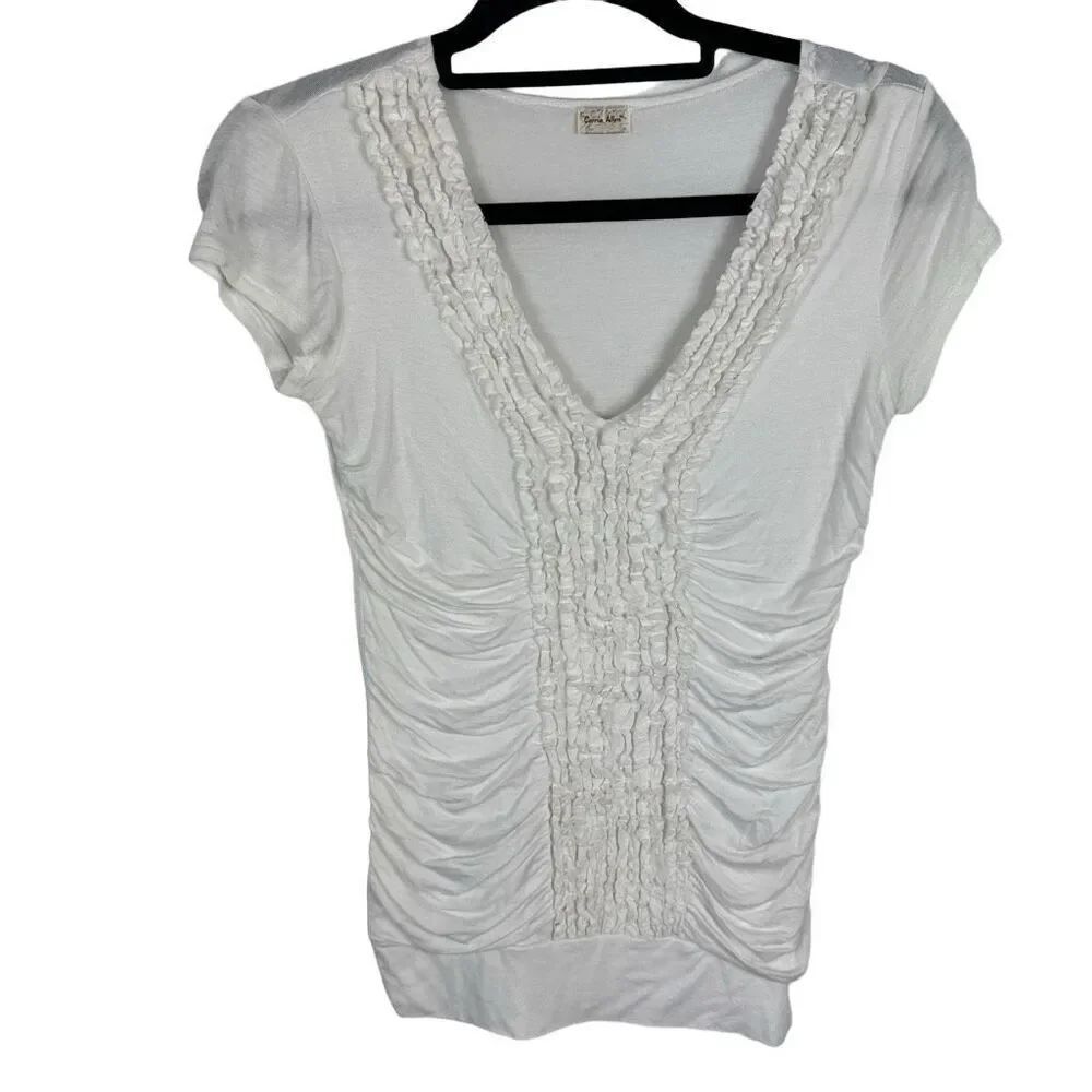 Carrie Allen cream ruffle t-shirt- size s